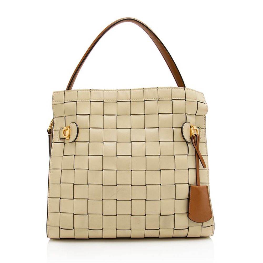 Tory Burch Leather Lee Radziwill Woven Double Satchel - Picture 3 of 15